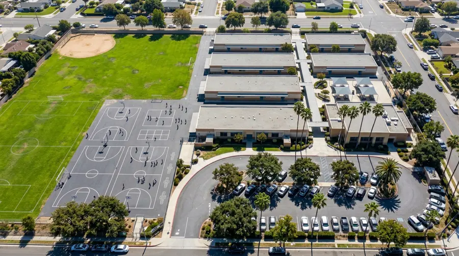 Aerial view of a California school campus