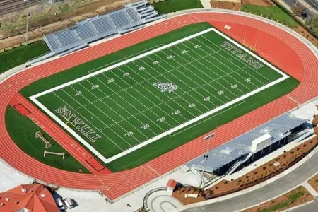Aerial view of a renovated Sacramento high school football field